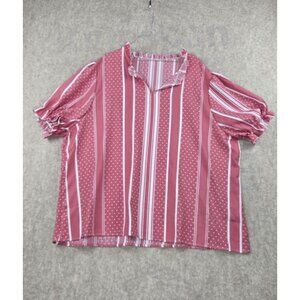 Striped & Polka Dot Womens Top Rose Pink White 6XL Polyester Short Sleeve